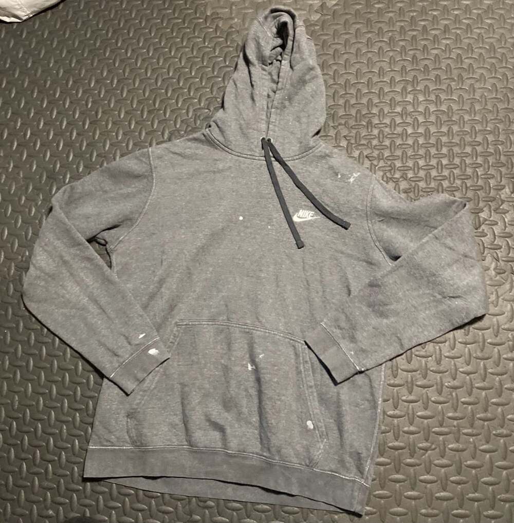 Nike Hoodie Size L Gray Pullover Distressed Paint Splatter